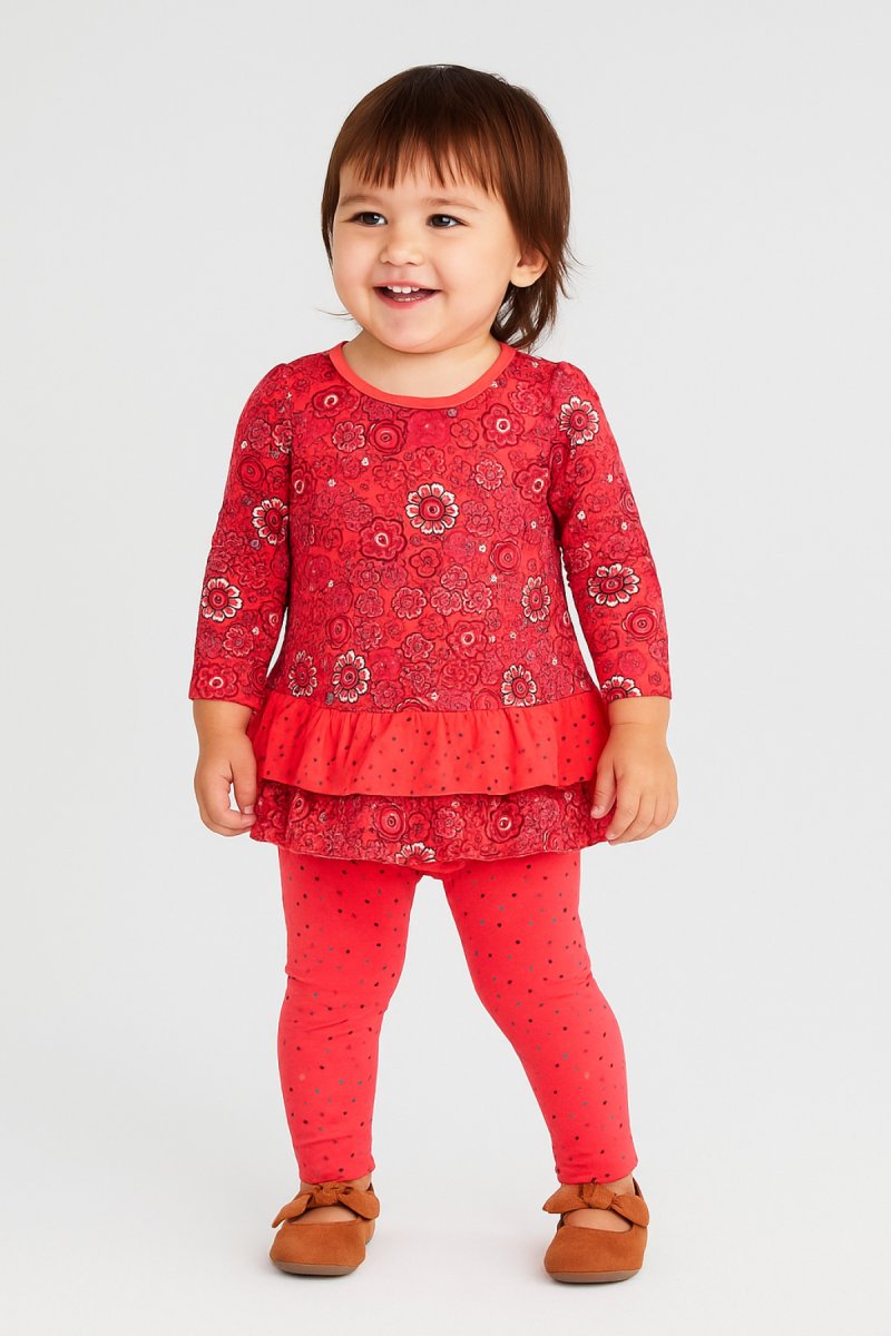 Conjunto Algodon Remera Manga Larga Y Pantalon Sin Pie Estampado Floreado