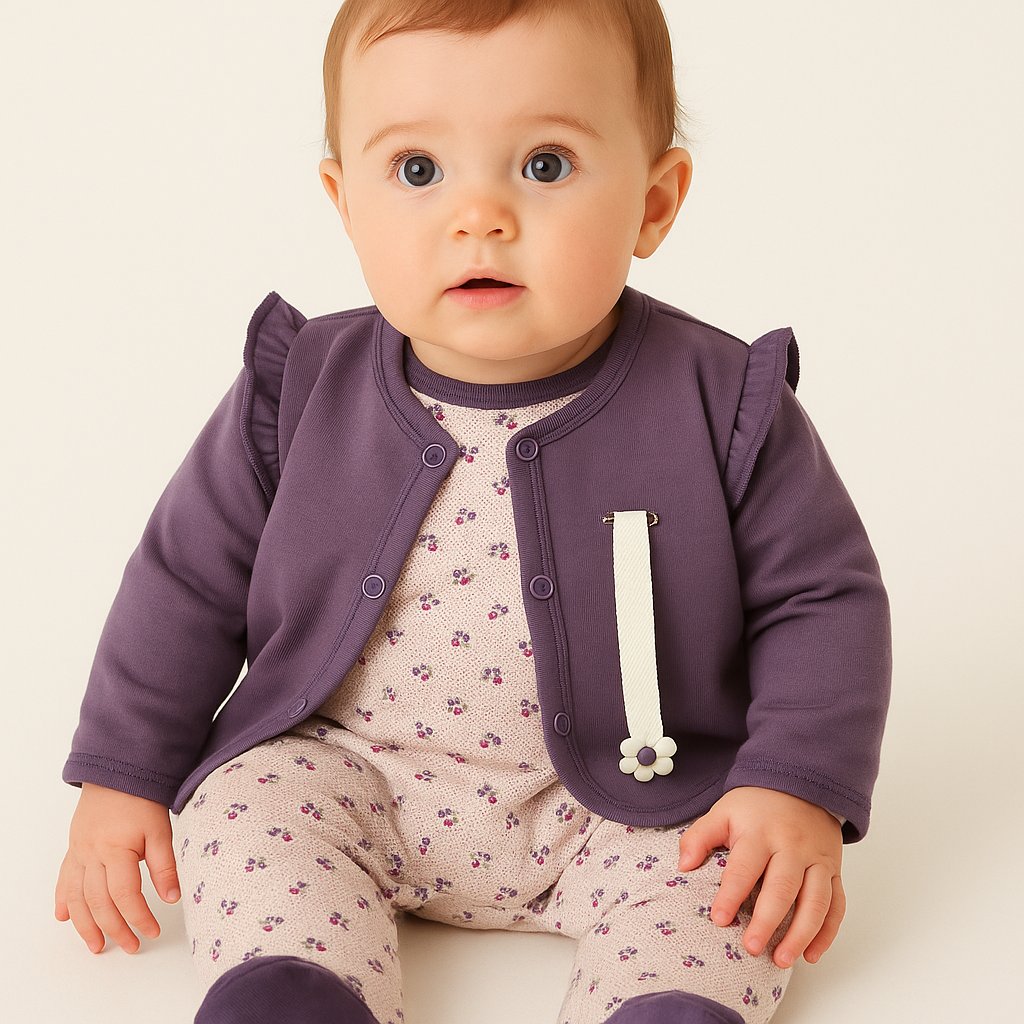 Conjunto Algodon Enterito Estampado De Flores y Saquito