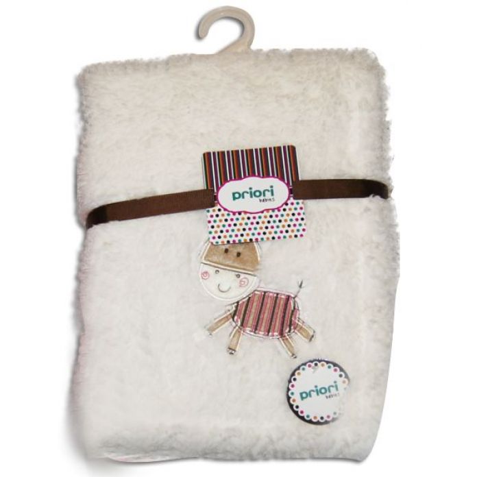 Manta piel pelo largo, Simil Piel, corderito celeste - blanca Con Bordado