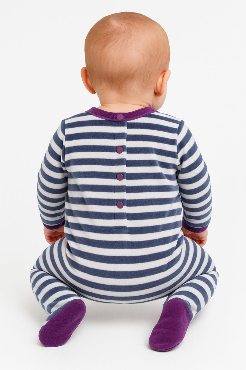 enterito con pie de plush rayado con aplique de lorito 0m-9m