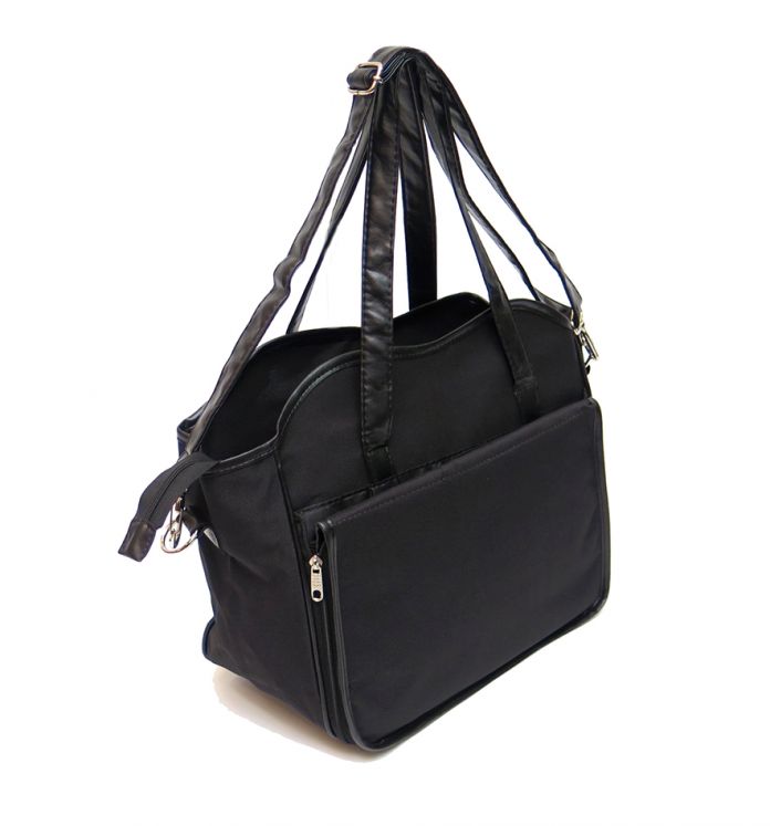 bolso cambiador COLOR NEGRO Cartera de tela combinado con cuerina y cambiador plegable