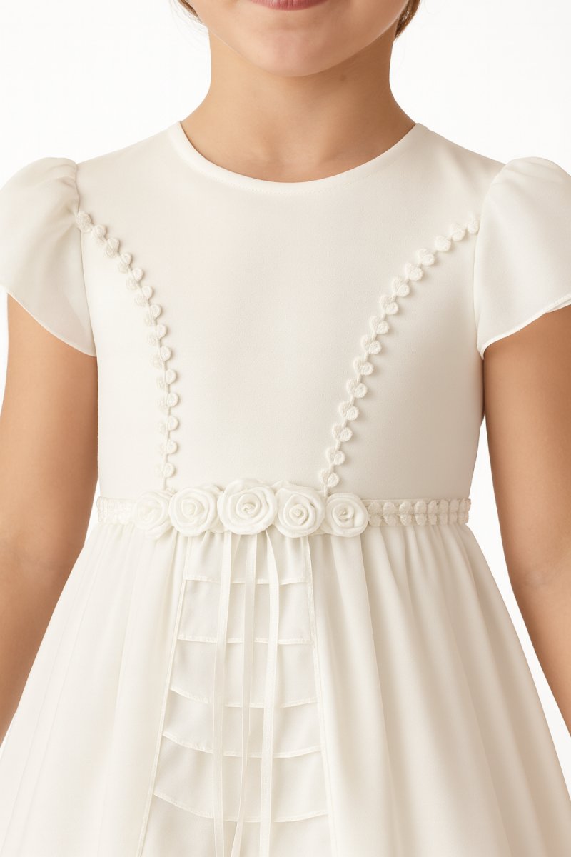 Vestido de Comunion con Multivolados en Falda