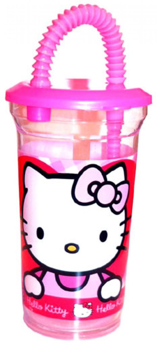 Vaso Sport con Sorbete (Pajita) flexible con tapa estampado Perlado transparente o Glitter personaje Doctora Juguetes Cars Toy Story Monster High Hello Kitty Princesas Barbie Spider Man  Mickey