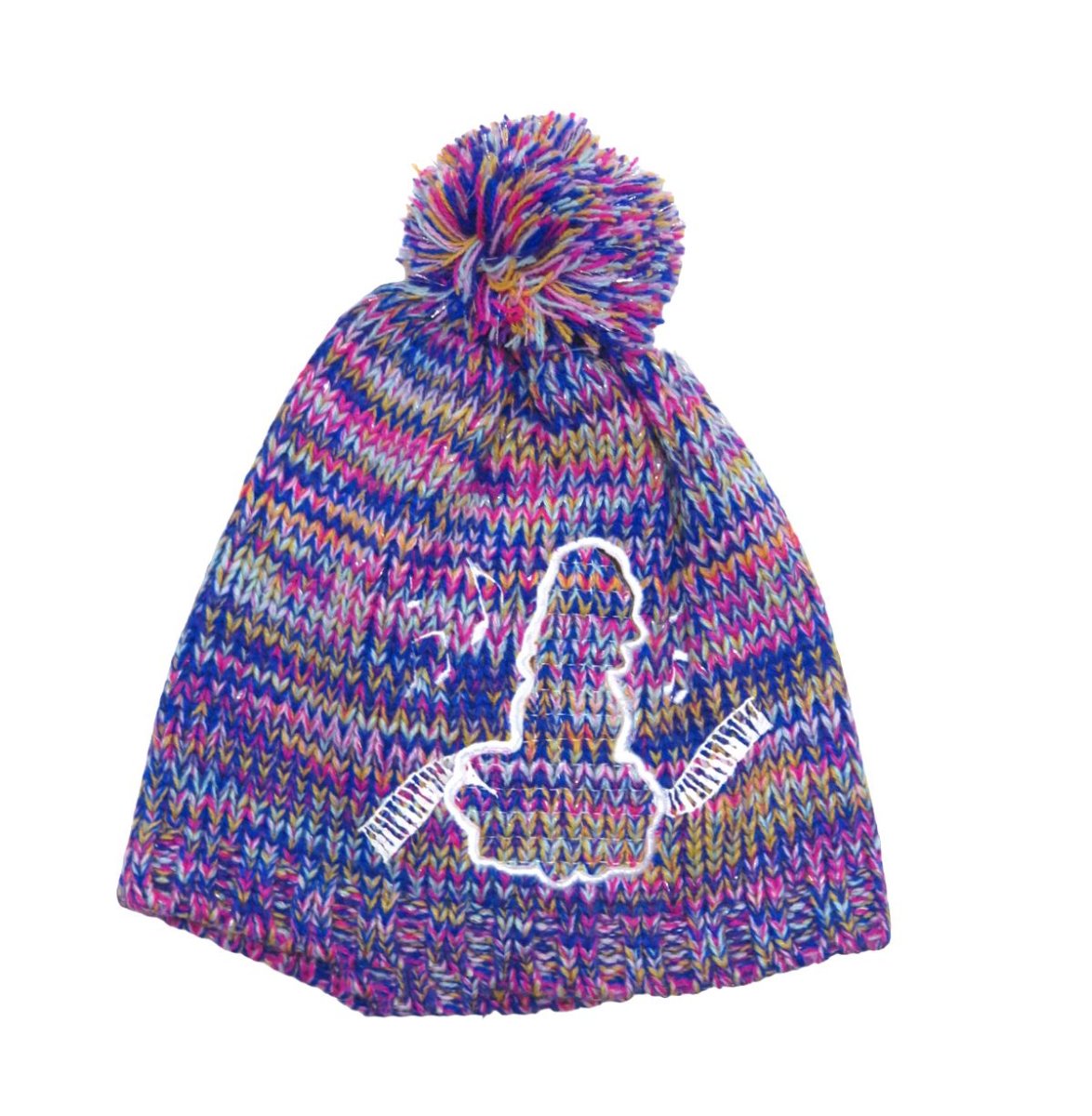 Gorro Tejido Melange Con Pompón Y Aplique Violeta