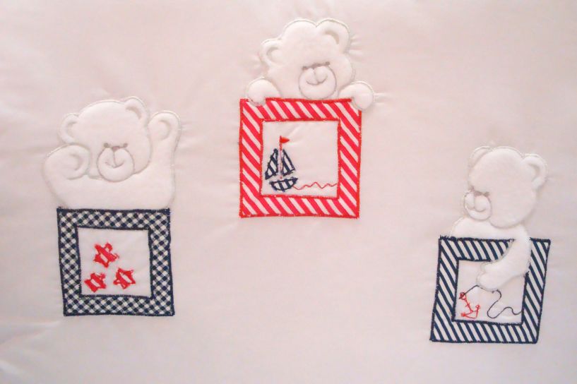 Catre de dormir Azul Marino con Blanco - 3 osos con cuadrito