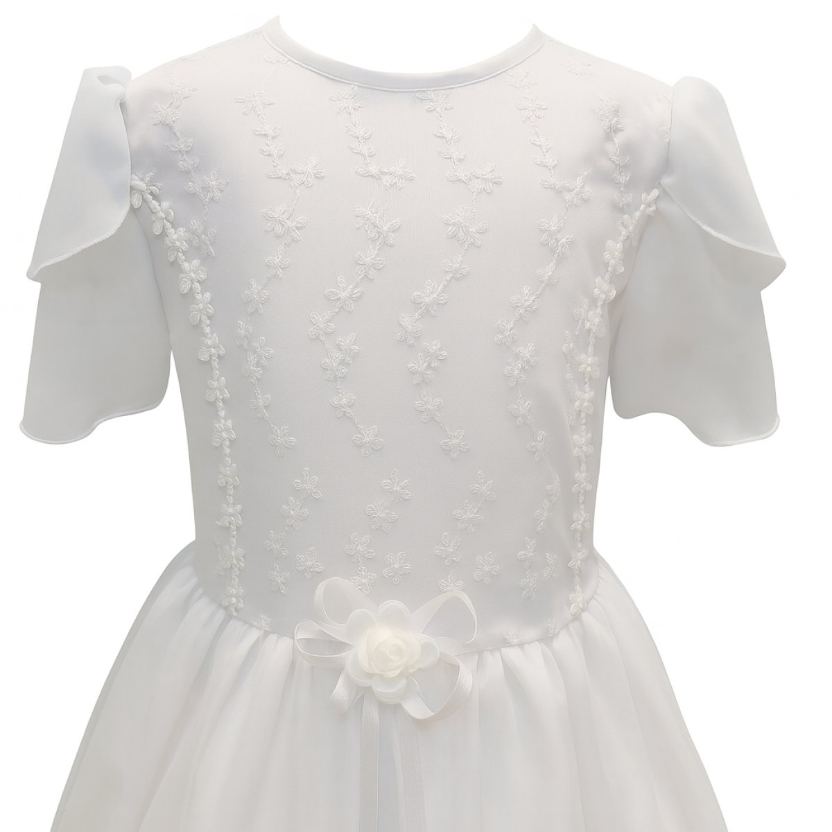 Vestido de Comunion Bordado en Pechera con Mangas