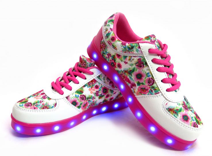 Zapatilla Con Luz Led Estampado Flores