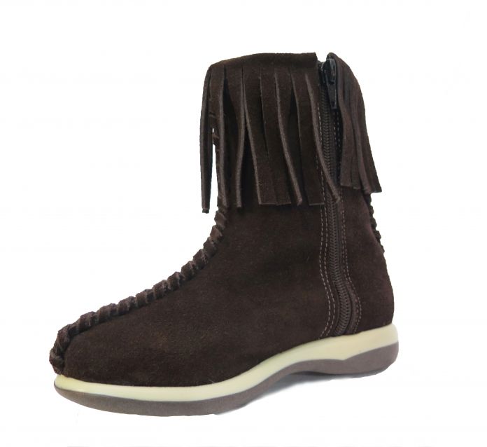 Bota de Gamuza Con Flecos y Costura