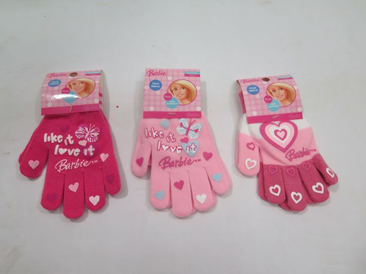 Guante Personaje Tejido Estampado de Barbie con Flores Redondas