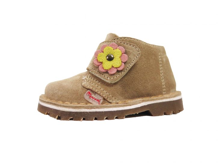 Bota Botita de Gamuza y Goma Febo Con Velcro y Aplique Flor