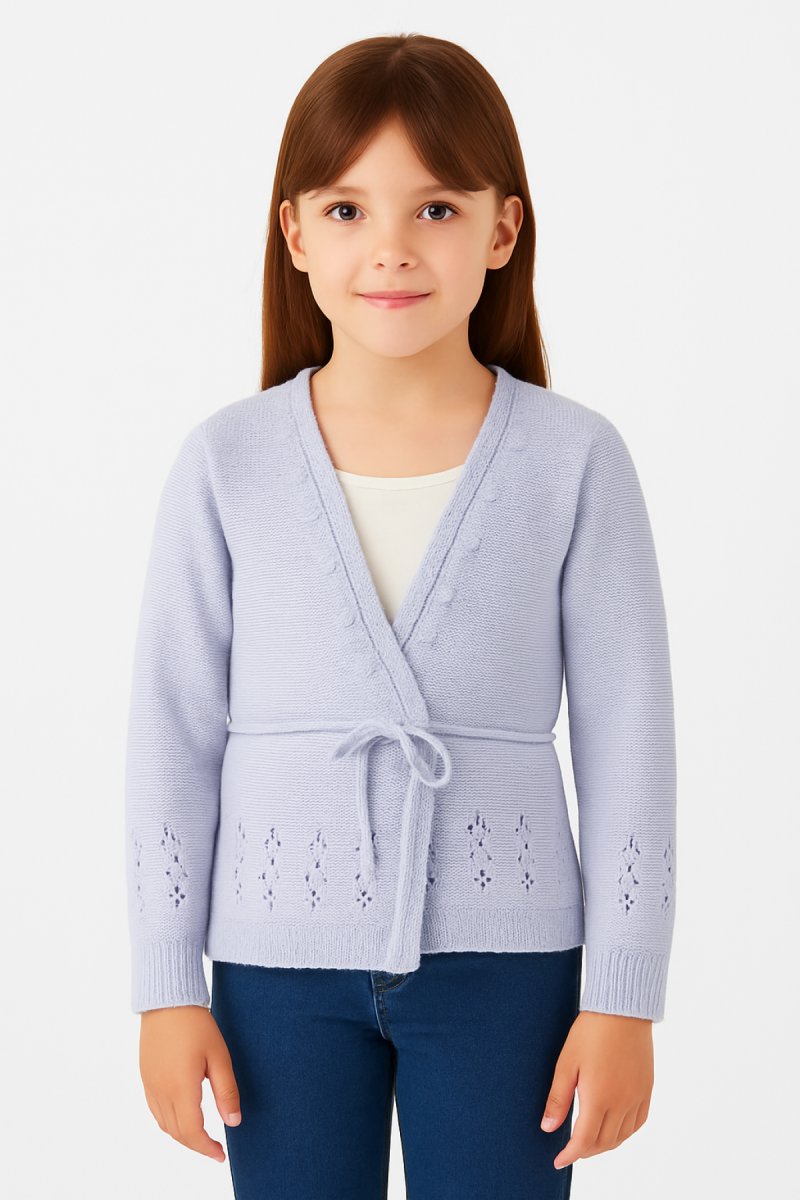 Saquito de Cashmilon Cruzado con lazo, Calado y Bordado