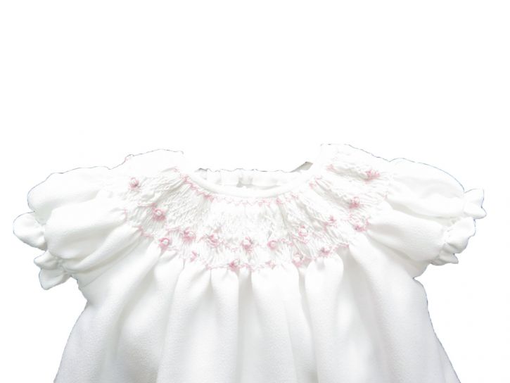 Vestido Crepp con Punto Smock Manga Corta