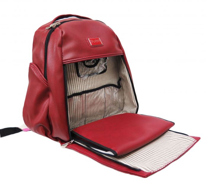 Mochila Maternal Ecocuero Con Cambiador Neceser y Portamamaderas