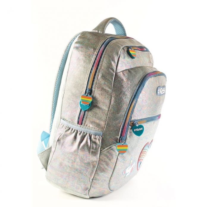 Mochila Espalda Kooshi 17" - 42 cm.- Unicornio + Corazon con Lentejuelas + Emoji