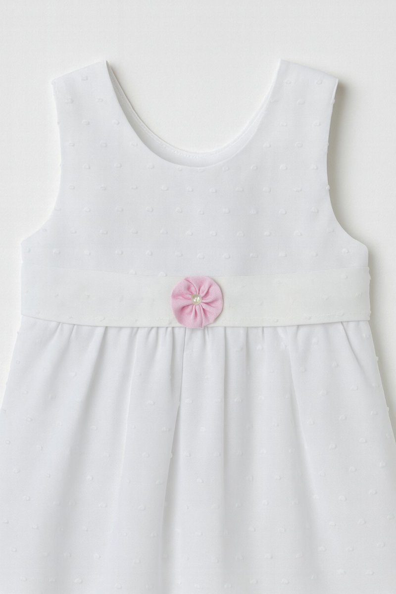 Vestido Nena Plumeti Con Flor Rosa Y Bombacha