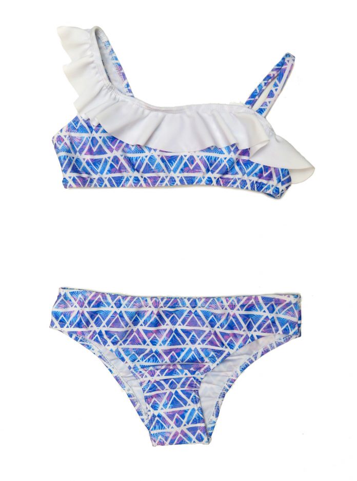 Malla De Baño 2 Piezas - Un Solo Hombro Con Volado Estampado Tribal