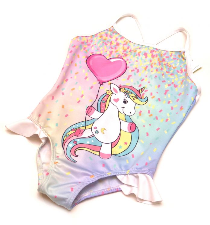 Malla De Baño Entera Estampado Unicornio Con Volado