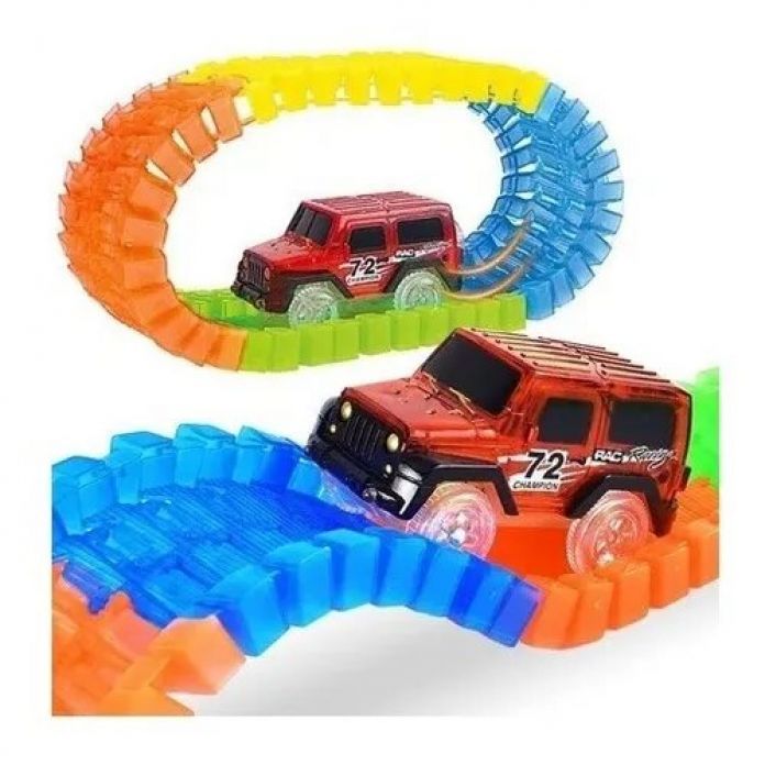 Variety Tracks - Pista Moldeable Flexible - Brilla en la Oscuridad - Inluye un auto + 80 tramos