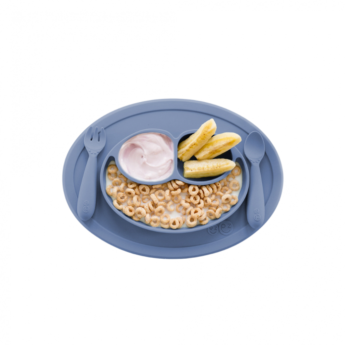 Plato De Silicona Con Divisiones + Tenedor + Cuchara - Mini Feeding Set - 12M+