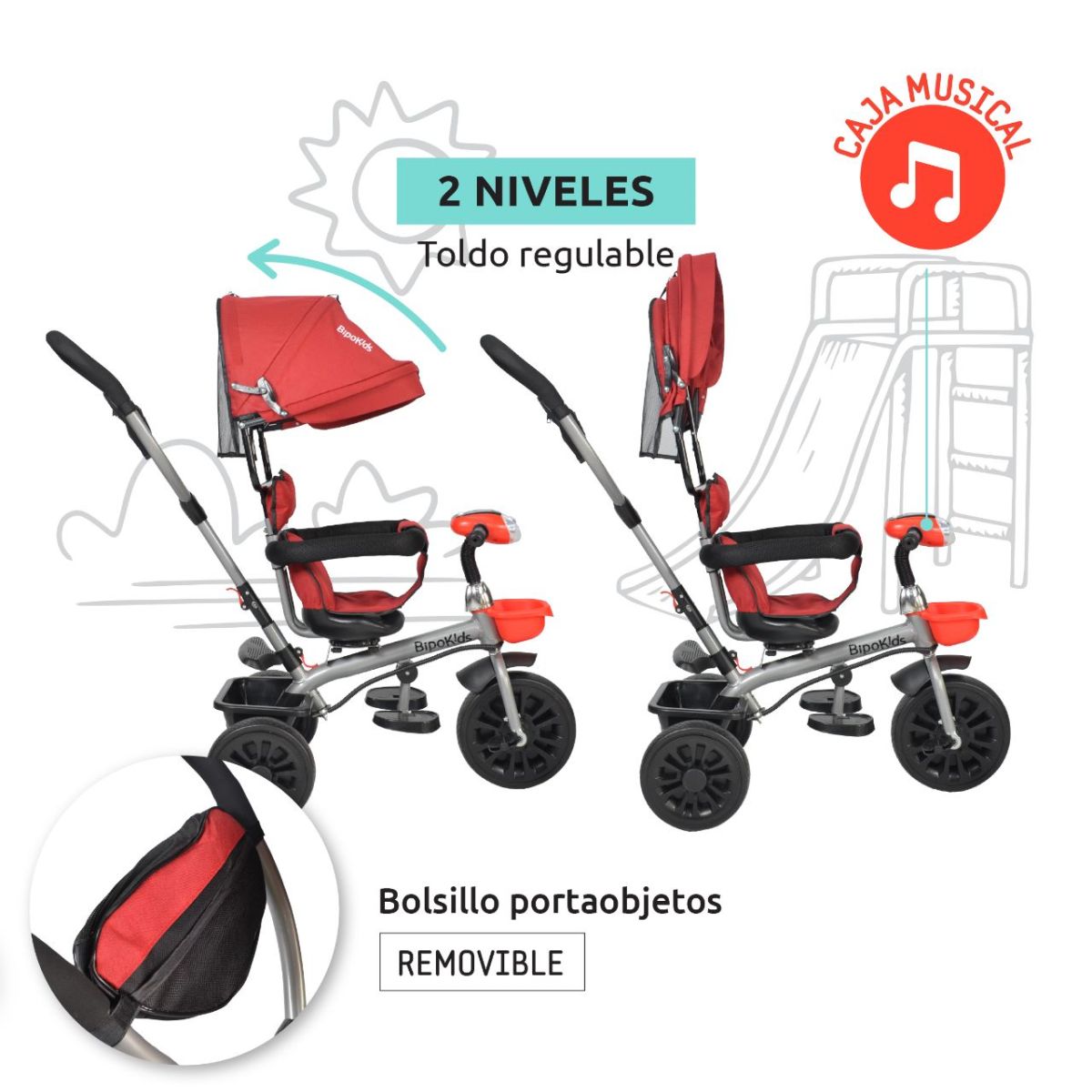 Triciclo Con Asiento Giratorio 360° Manija Direccional Con Luces Y Sonido