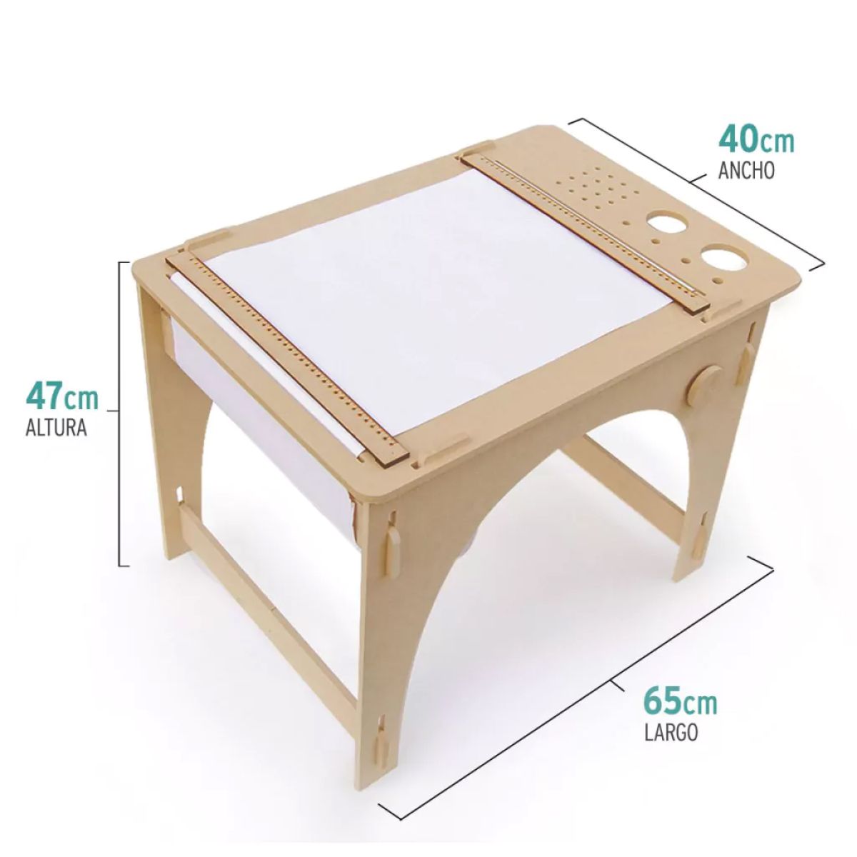 Mesa Pizarra para Dibujar / Pintar en Madera MDF - Didáctica Montessori + Rollo de Papel y accesorios