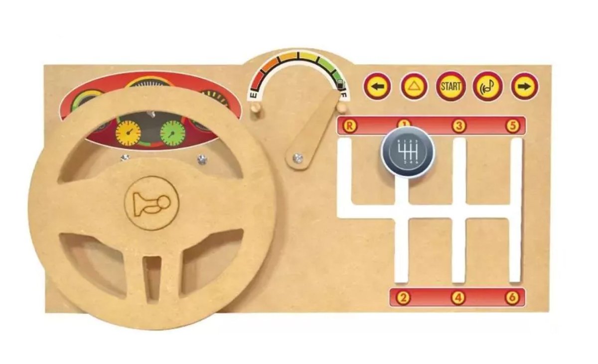 Volante Montessori Tablero Didactico con Palanca de Cambios - En Madera MDF