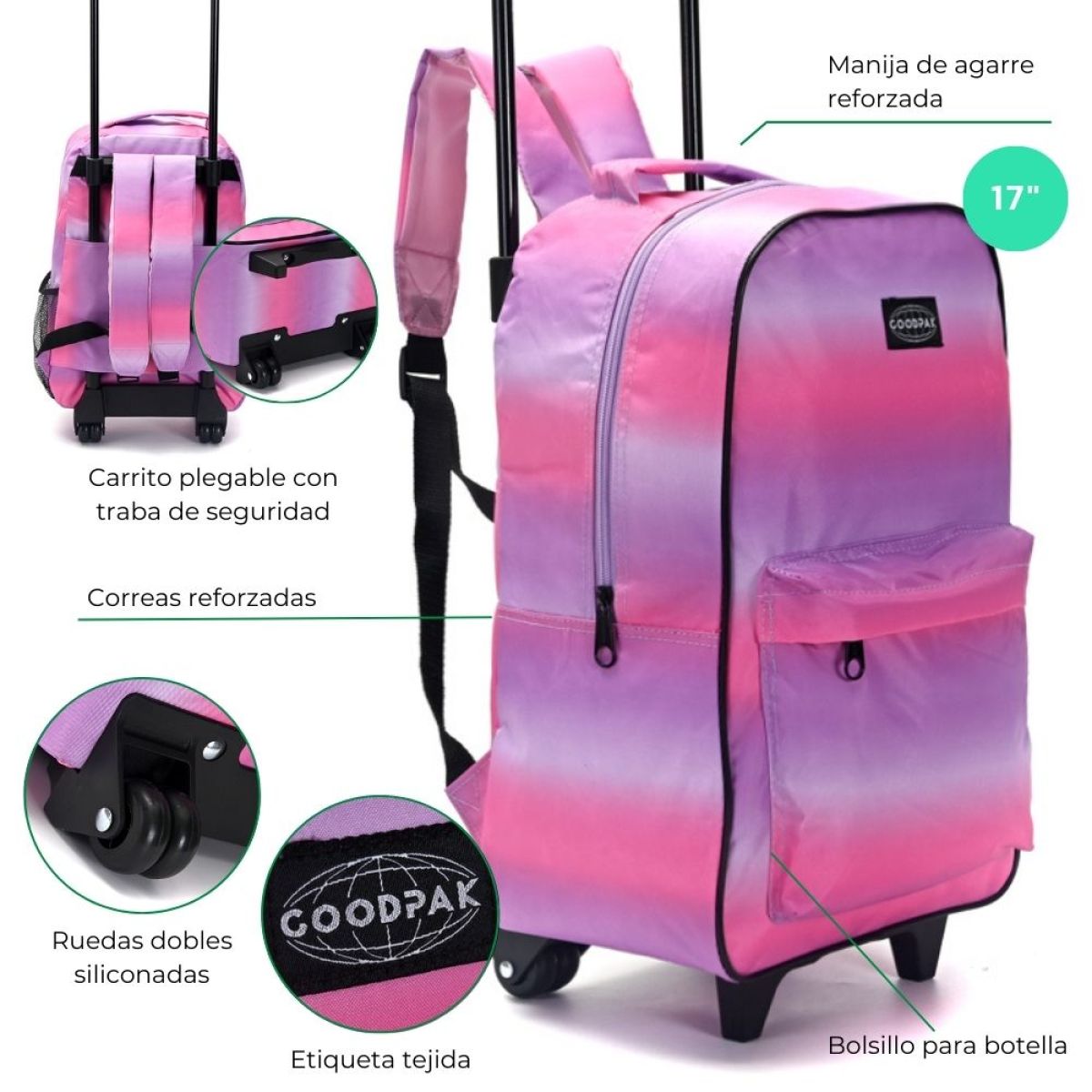 Mochila  Escolar Con Carro 17 Pulgadas