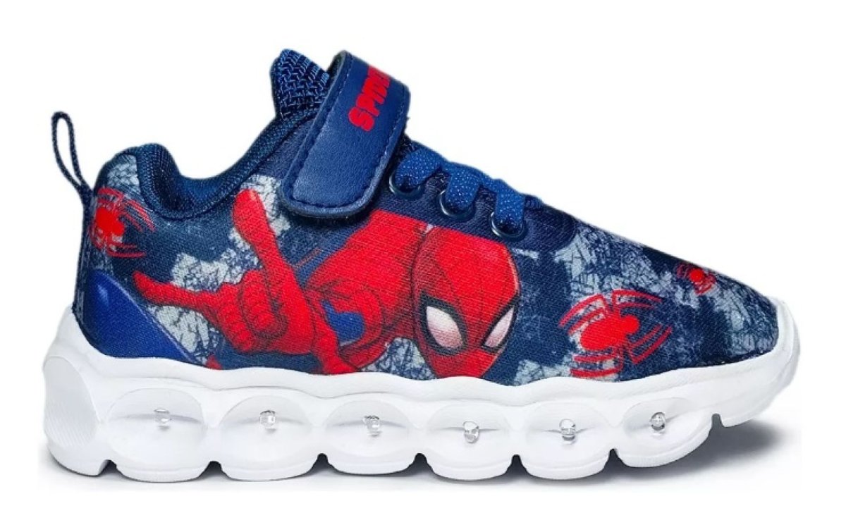 Zapatillas Spiderman Hombre Araña Con Luz Led, velcro y Cordon