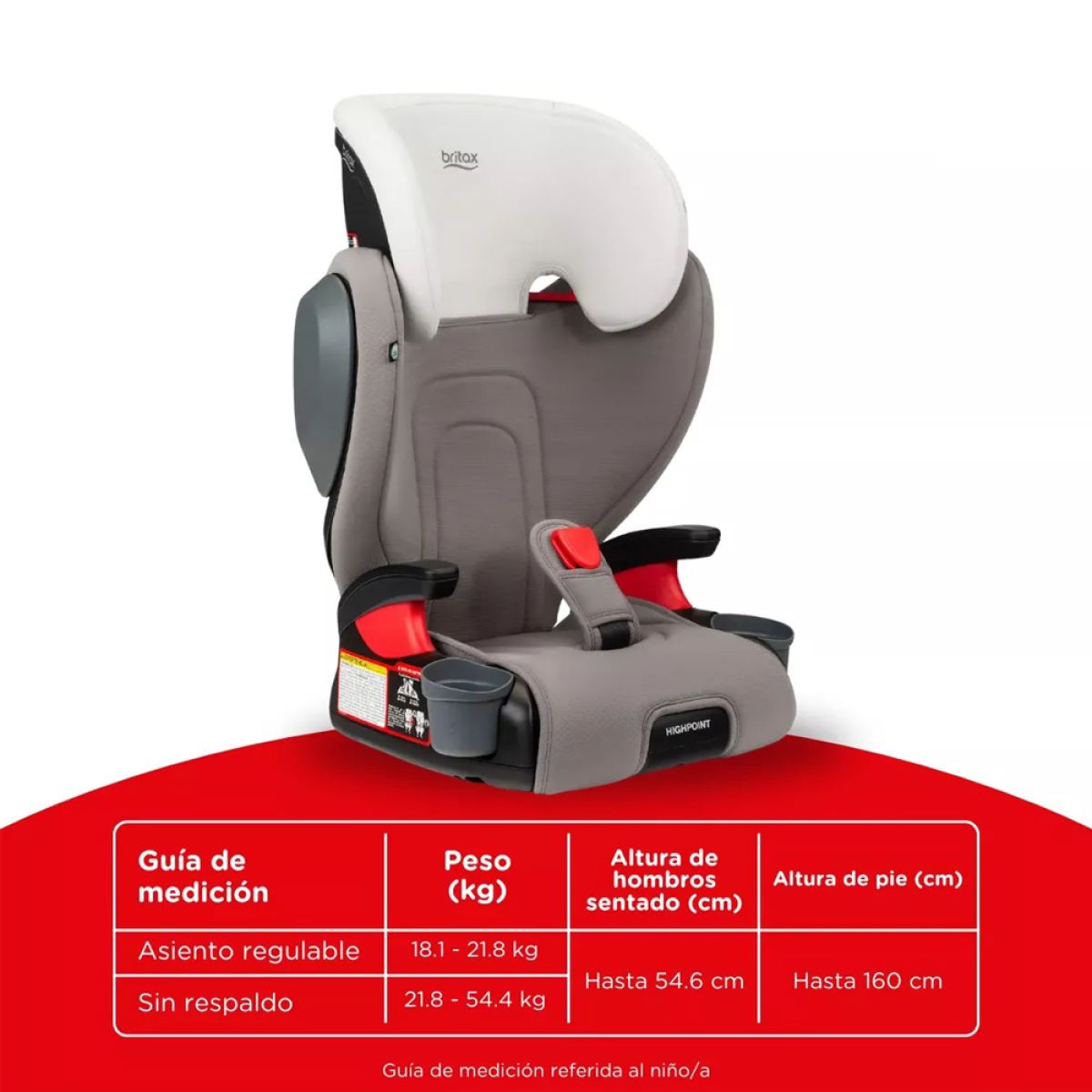 Highpoint Backless Booster Infantil Con Respaldo De 18 A 54 Kg