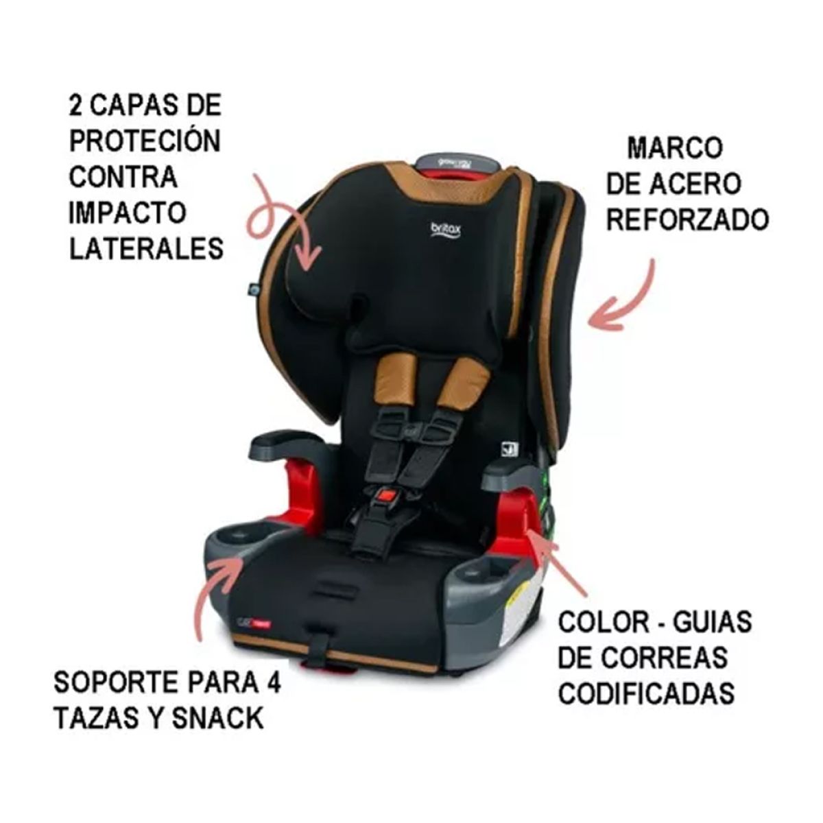 Grow With You Booster Infantil Para Auto Con Respaldo Con Cinturon De 18 A 54 Kg.