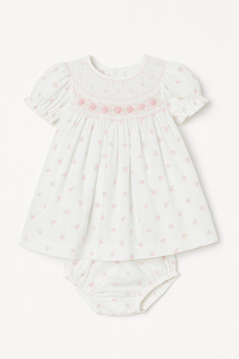 Vestido Plumeti Con Punto Smock Estampado