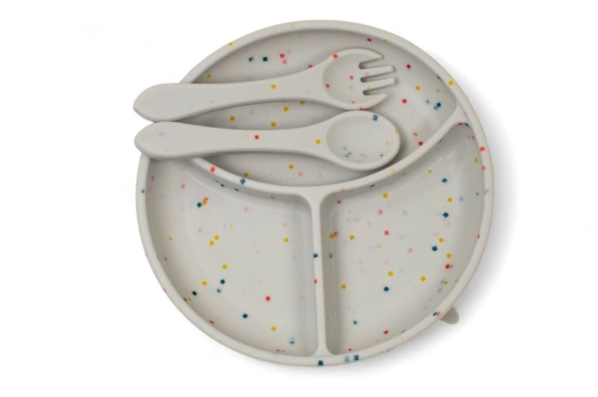 Set De Alimentacion De Silicona - Plato Divisorio Con Sopapa, Bowl Con Sopapa, Vaso Con Sorbete, Babero, Tenedor Y Cuchara