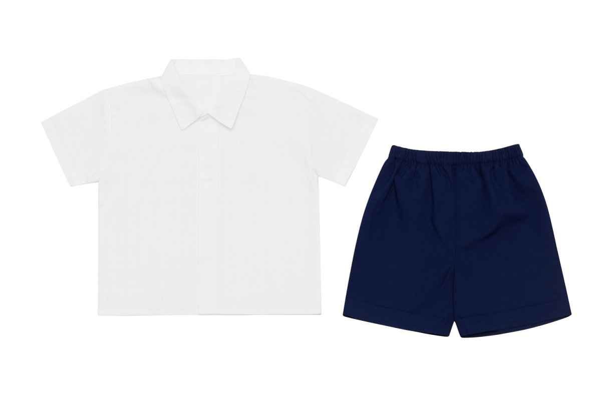 Conjunto Bautismo Bermuda Ceolon y Camisa Labrada