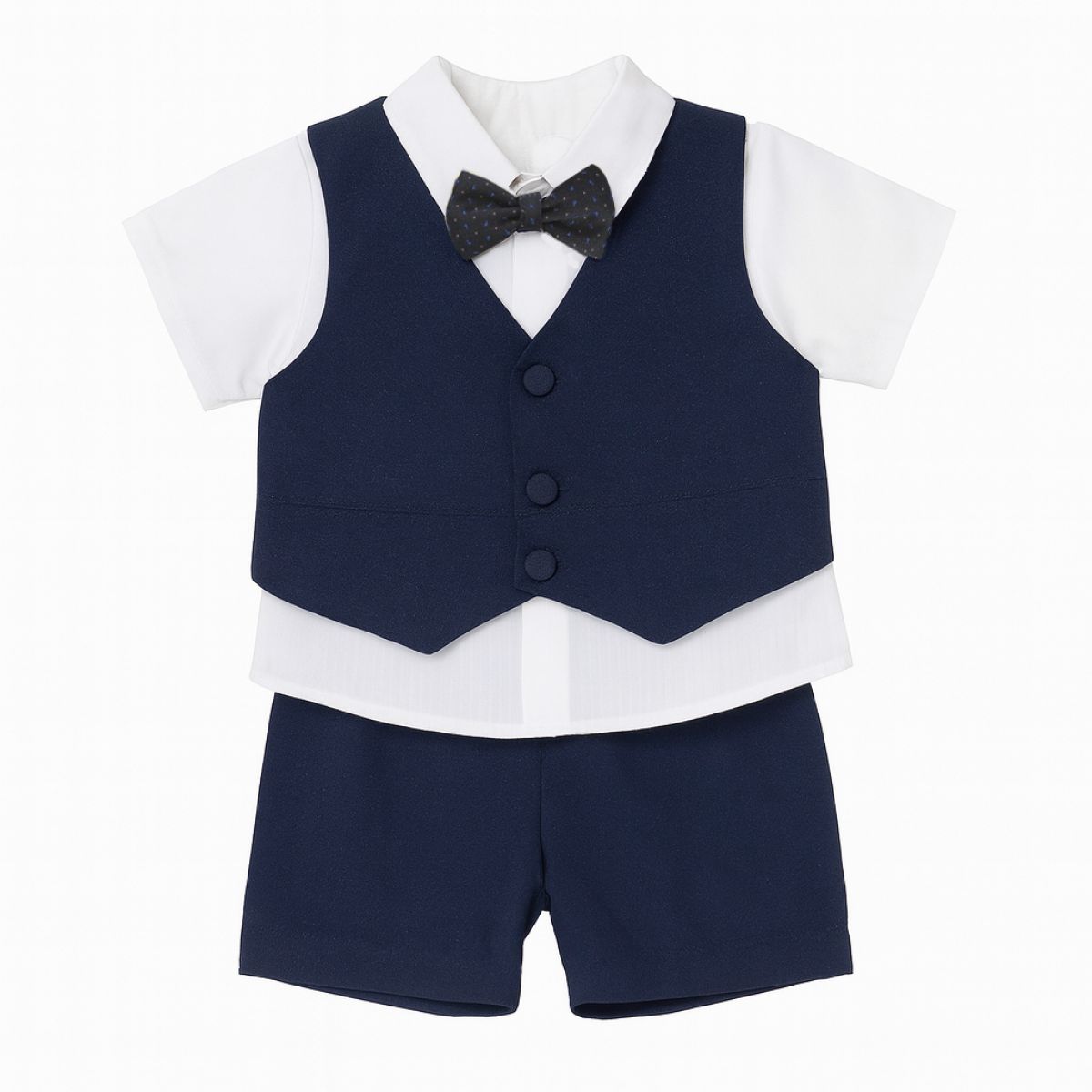 Conjunto Bautismo 3 pieza Bermuda Camisa y Chaleco