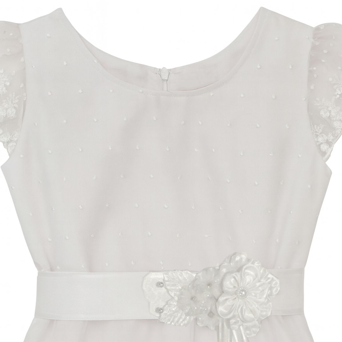 Vestido Comunion De Organza Bordada y Faja Con Detalle