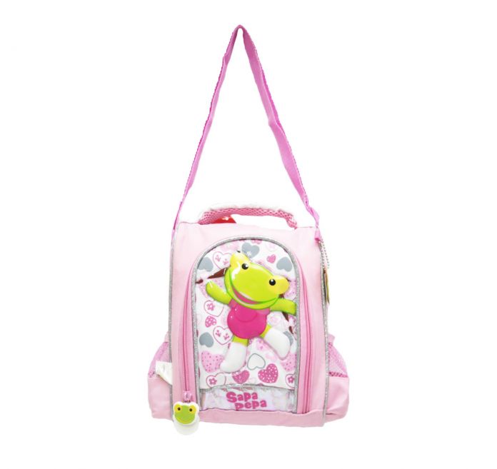 Mochila lunchera lonchera Sapo Pepe chica jardin pepe o pepa con dibujo vinilico en relieve al frente