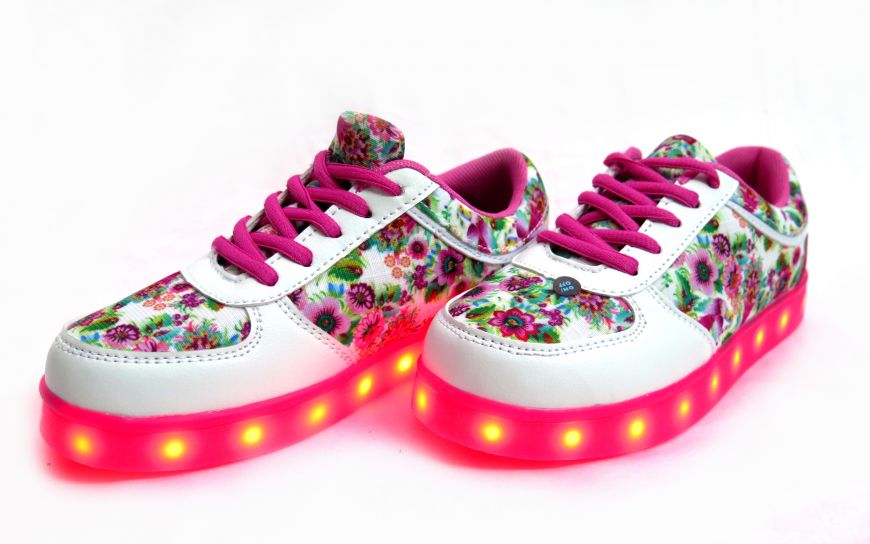 Zapatilla Con Luz Led Estampado Flores