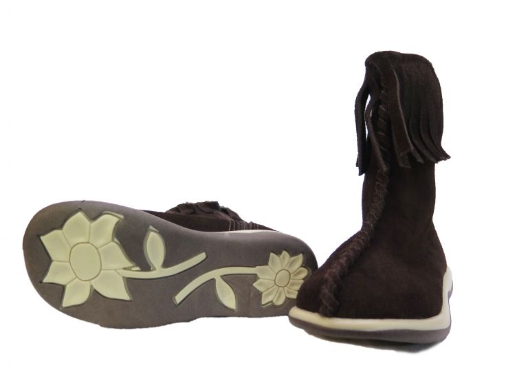 Bota de Gamuza Con Flecos y Costura