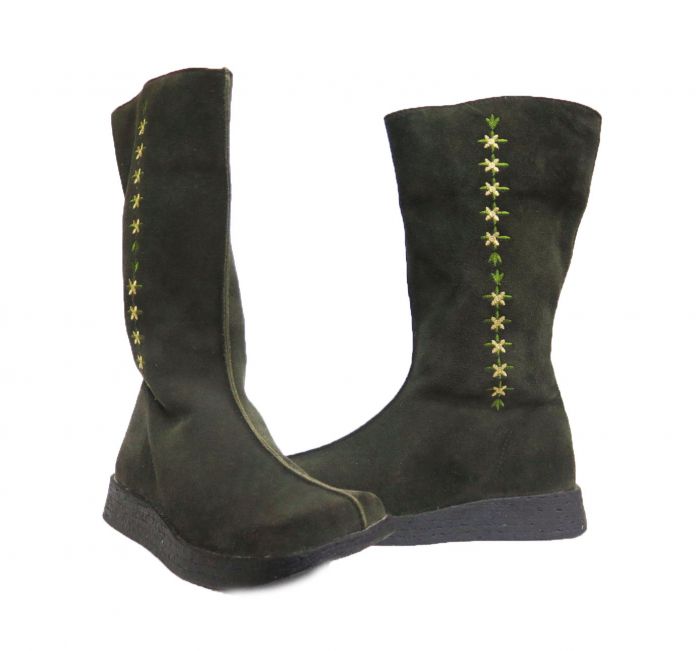 Bota Alta Gamuza cierre Flores Bordadas