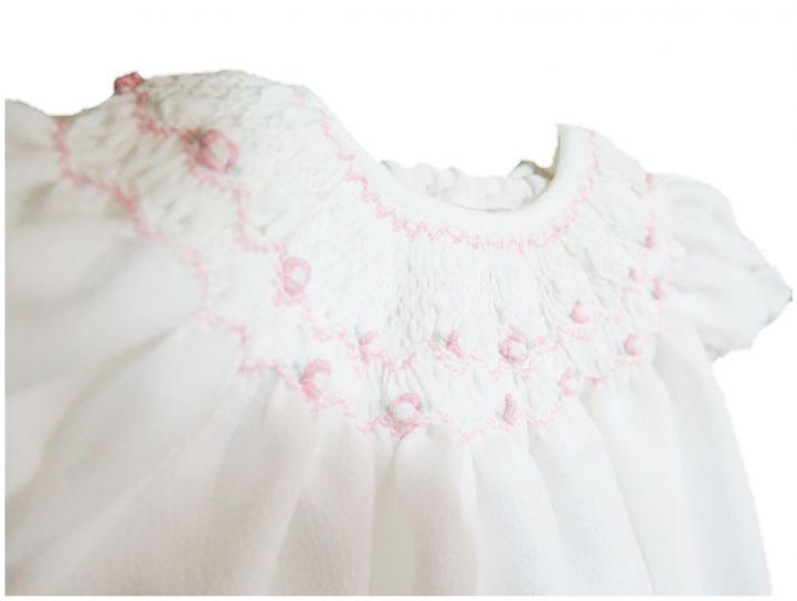 Vestido Crepp con Punto Smock Manga Corta