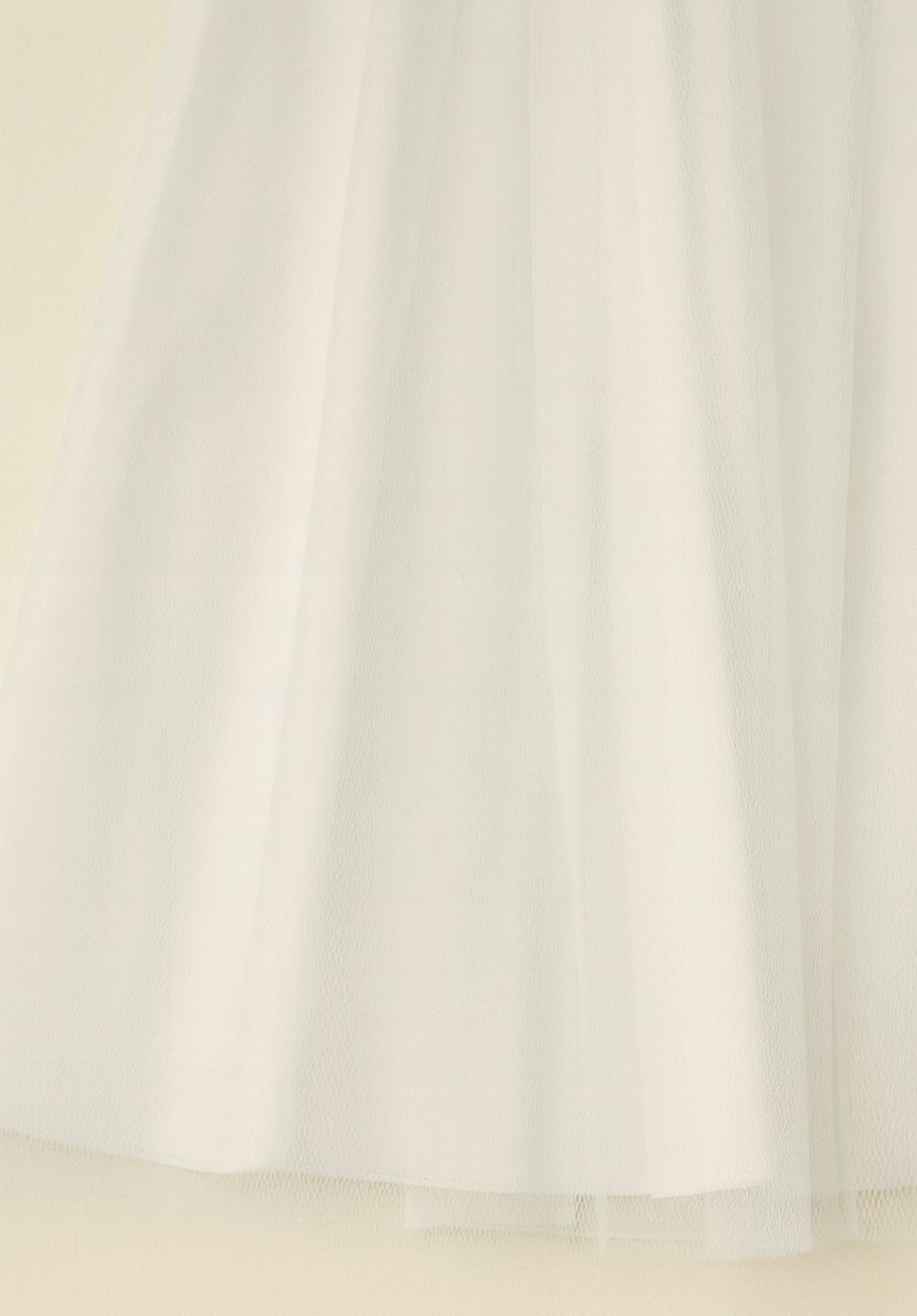 Vestido de Bautismo Tul Bordado manga corta con lazo