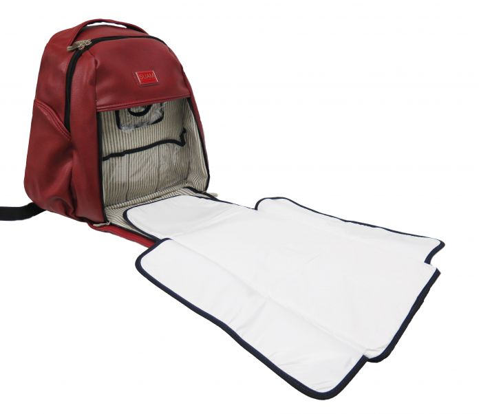 Mochila Maternal Ecocuero Con Cambiador Neceser y Portamamaderas