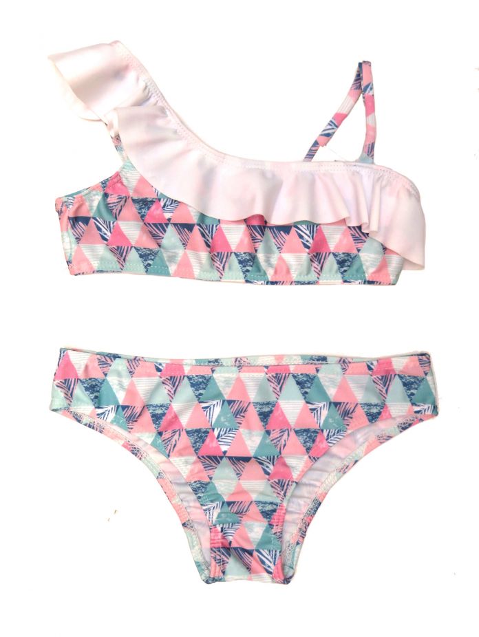 Malla De Baño 2 Piezas - Un Solo Hombro Con Volado Estampado Tribal