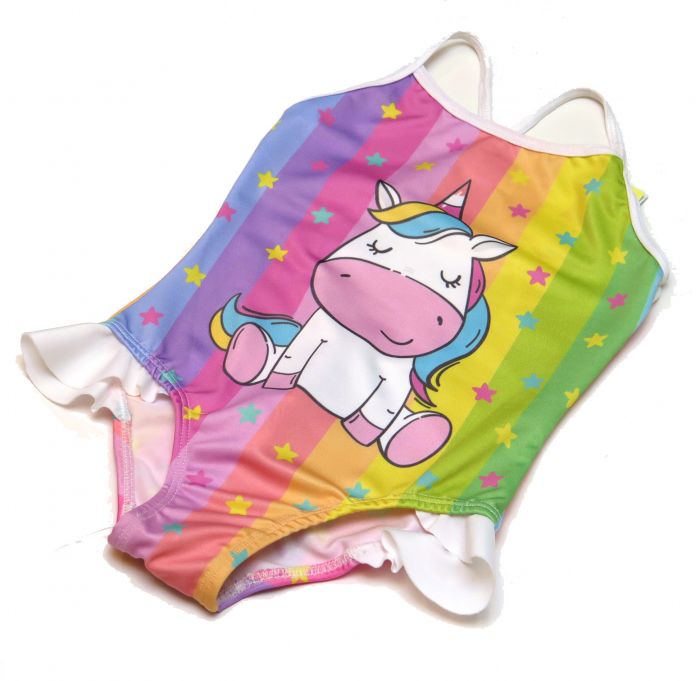 Malla De Baño Entera Estampado Unicornio Con Volado