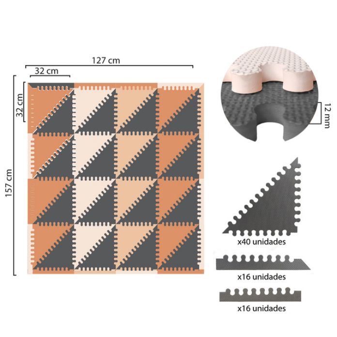 Piso Baldosas De Goma Eva Diseño Nordico Con Bordes - 127 x 157 cm