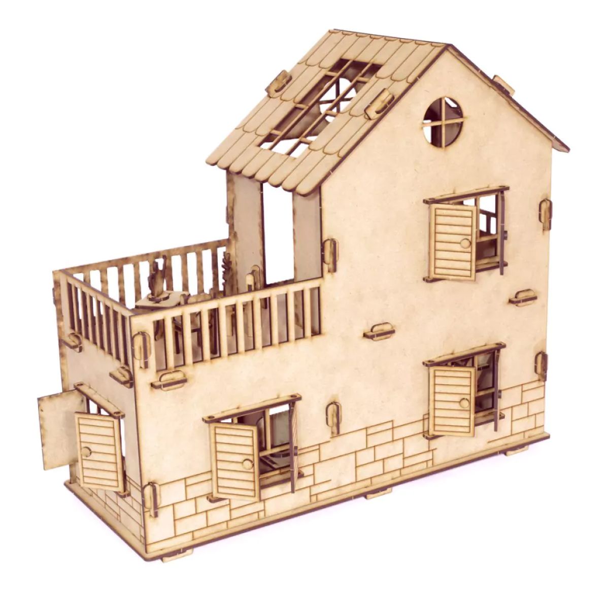 Casa de Muñecas en Madera MDF - Incluye 30 Mueblecitos - Montessori