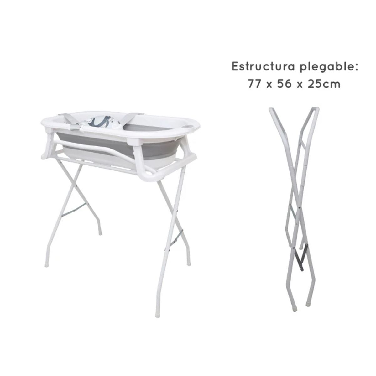 Catre de baño con bañera plegable soporte para bebe y termometro digital