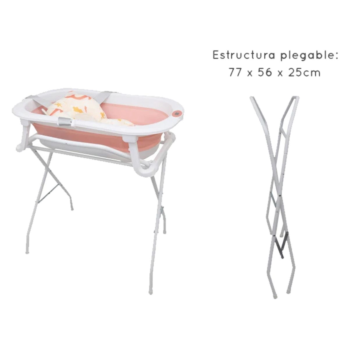 Catre de baño con bañera plegable soporte para bebe y termometro digital