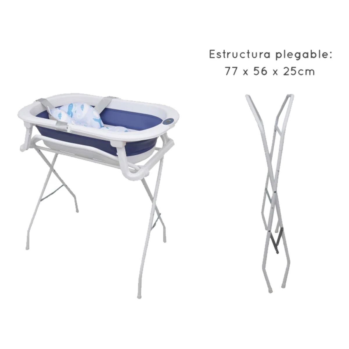 Catre de baño con bañera plegable soporte para bebe y termometro digital