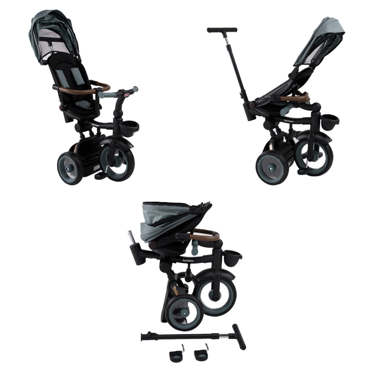 Triciclo Infantil Aurelio Plegable Reclinable Y Giratorio Con Capota Y Barra Direccional